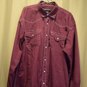 Pelham Pearl Snap Yoked Western Long Sleeve Size XXL Burgundy & White Cotton